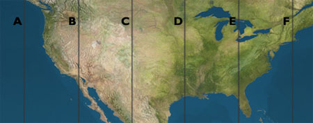 U.S. with lines of longitude overlaid