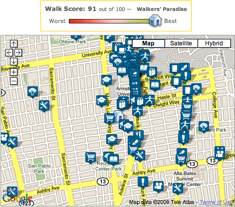 Walk Score for my house in Berkeley, California: 91 of 100