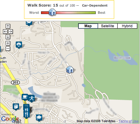Walk Score for my house in Ogden, Utah: 15 of 100