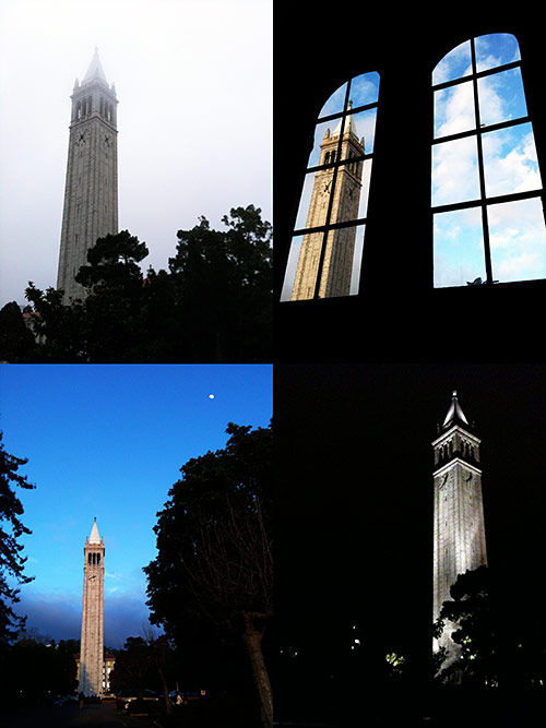 Four photos of Sather Tower