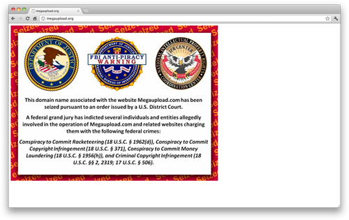 Screenshot of FBI notice at MegaUpload.com